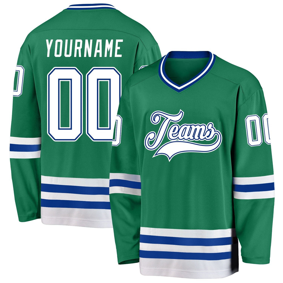 Custom Kelly Green White-Royal Hockey Jersey photo 1
