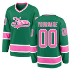 Custom Kelly Green Pink-White Hockey Jersey