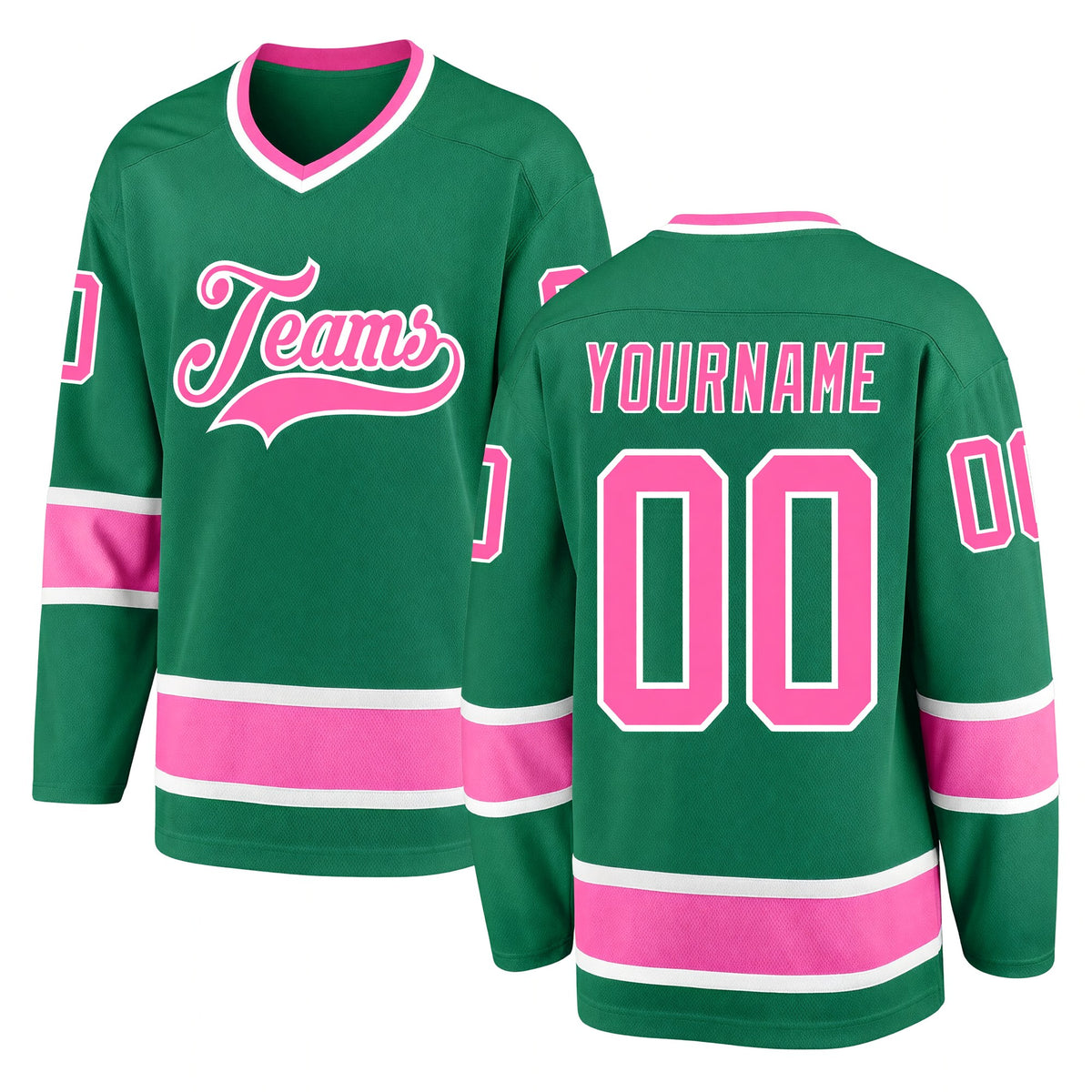 Custom Kelly Green Pink-White Hockey Jersey