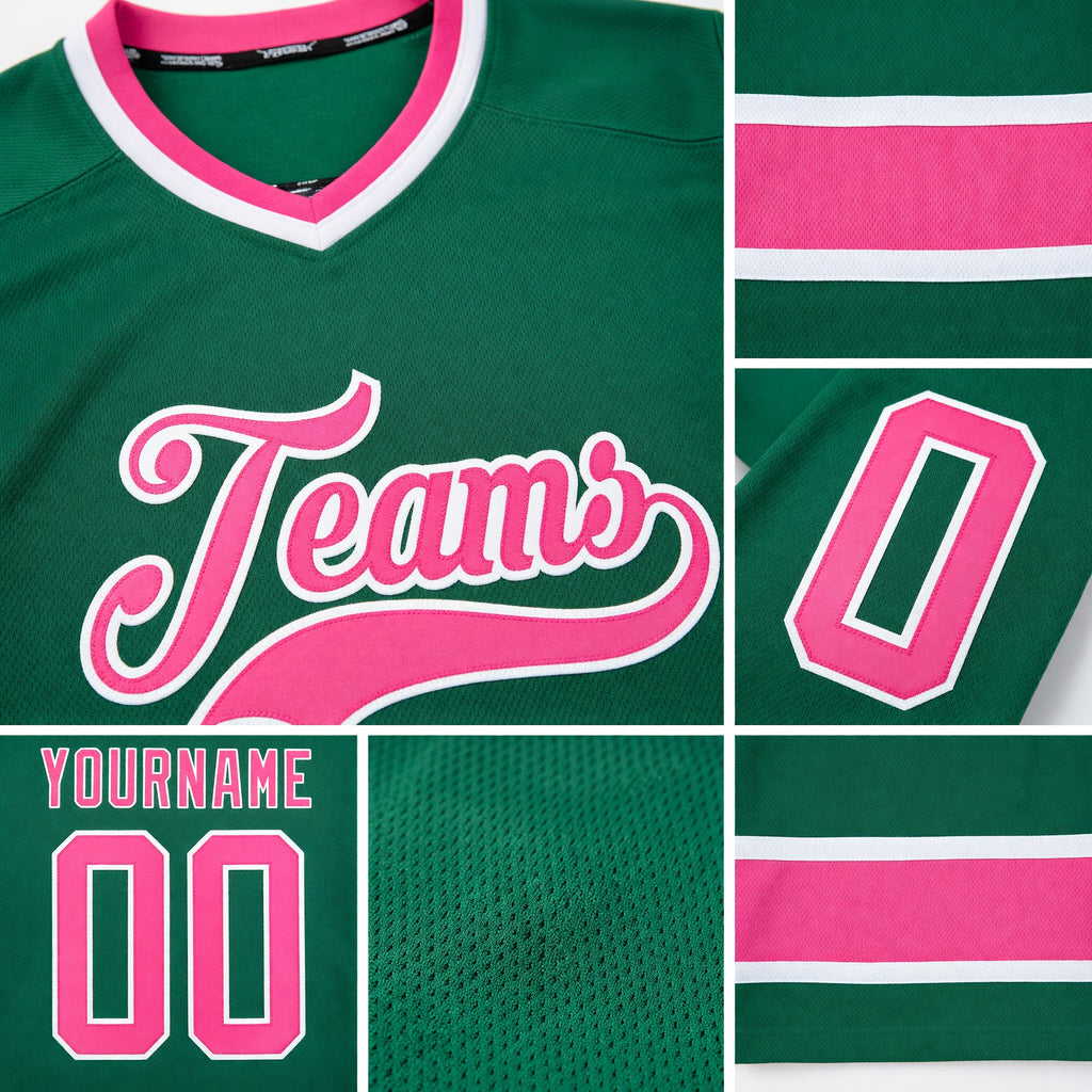 Custom Kelly Green Pink-White Hockey Jersey detail