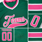 Custom Kelly Green Pink-White Hockey Jersey detail