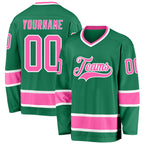 Custom Kelly Green Pink-White Hockey Jersey photo 1