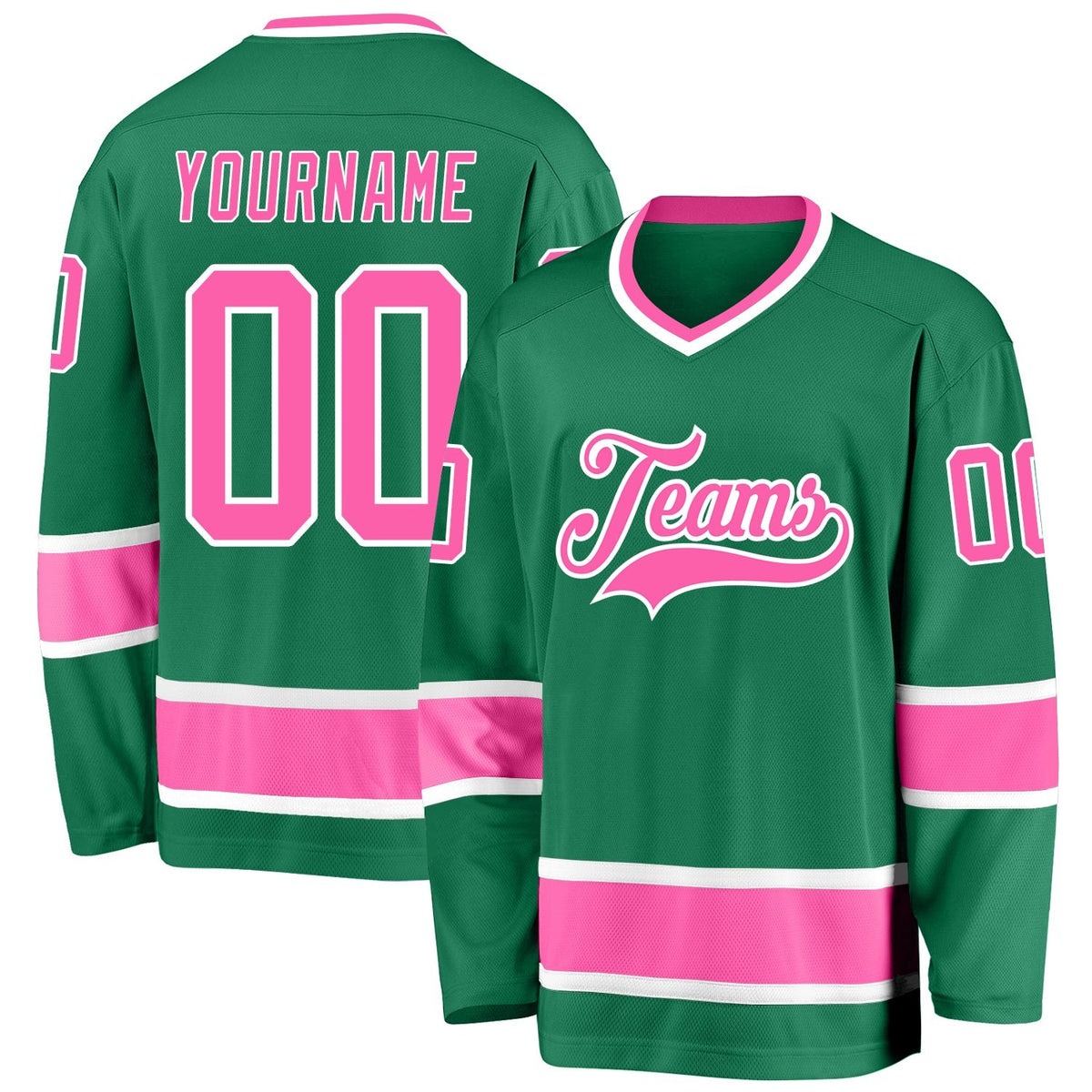 Custom Kelly Green Pink-White Hockey Jersey photo 1