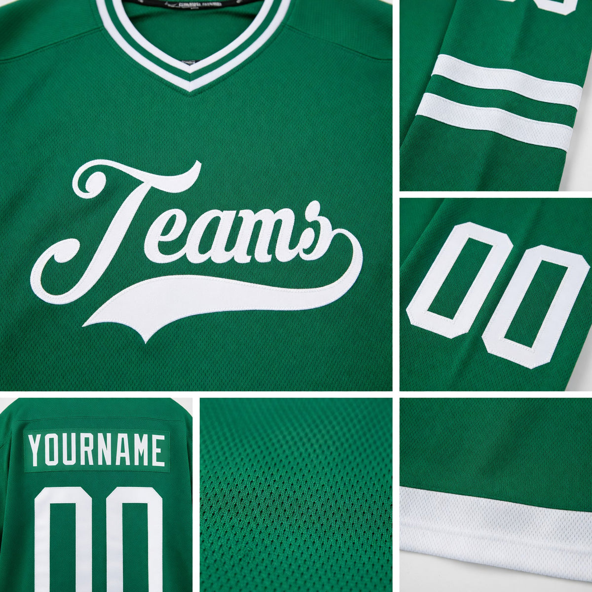 Custom Kelly Green White Hockey Jersey detail