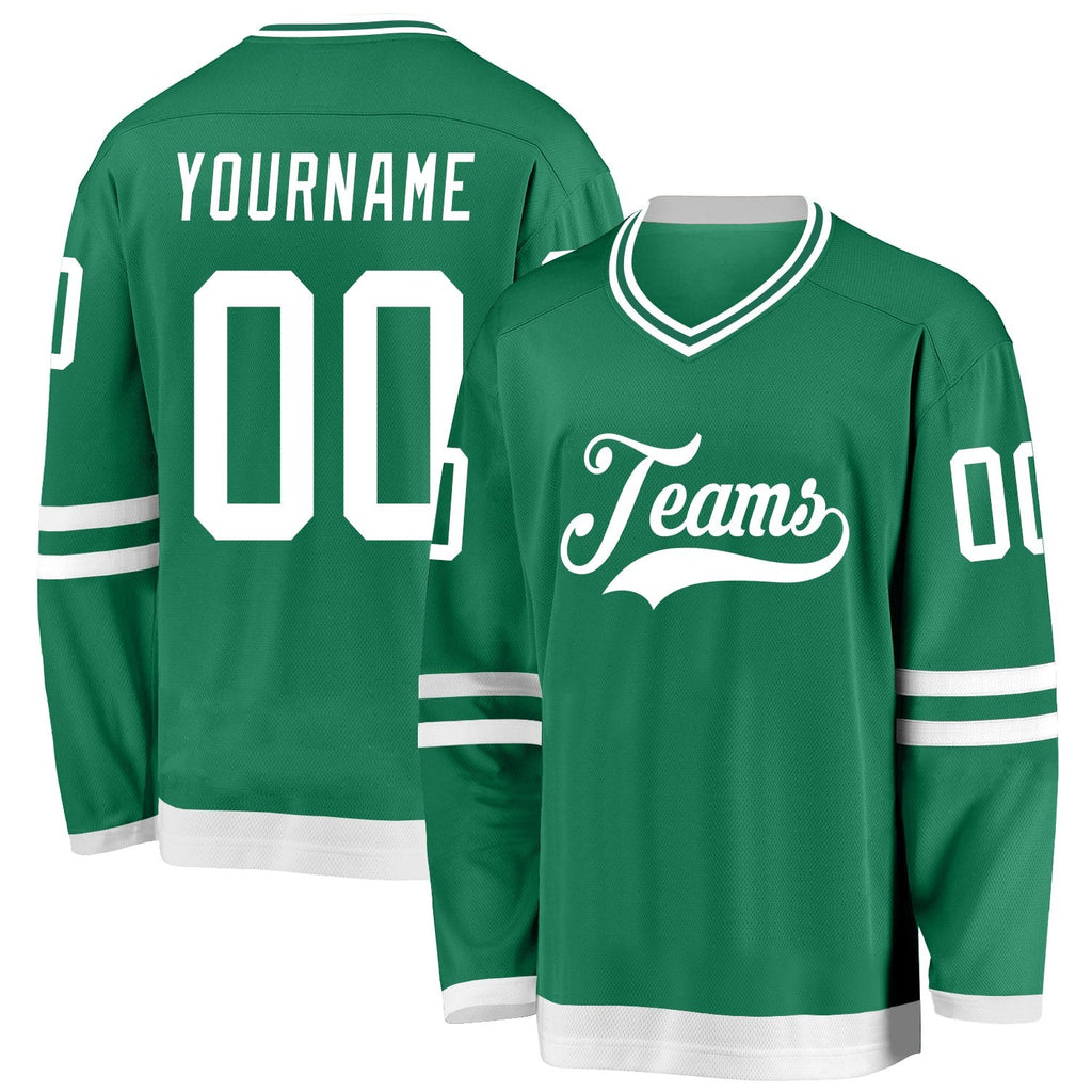 Custom Kelly Green White Hockey Jersey photo 1