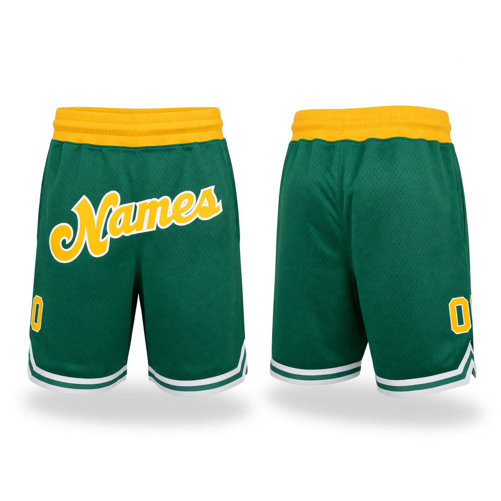 Custom Kelly Green Gold-White Authentic Throwback Basketball Shorts