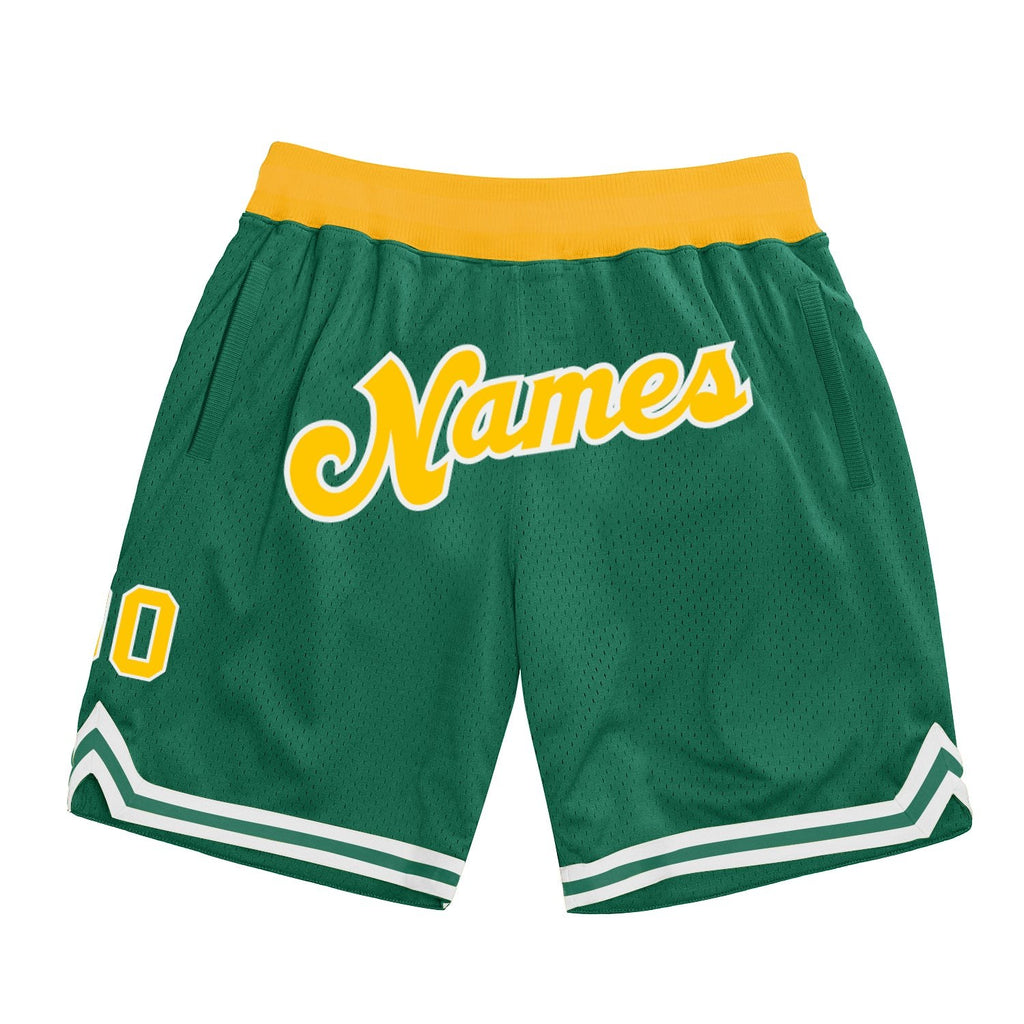 Custom Kelly Green Gold-White Authentic Throwback Basketball Shorts photo 1