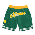 Custom Kelly Green Gold-White Authentic Throwback Basketball Shorts photo 1