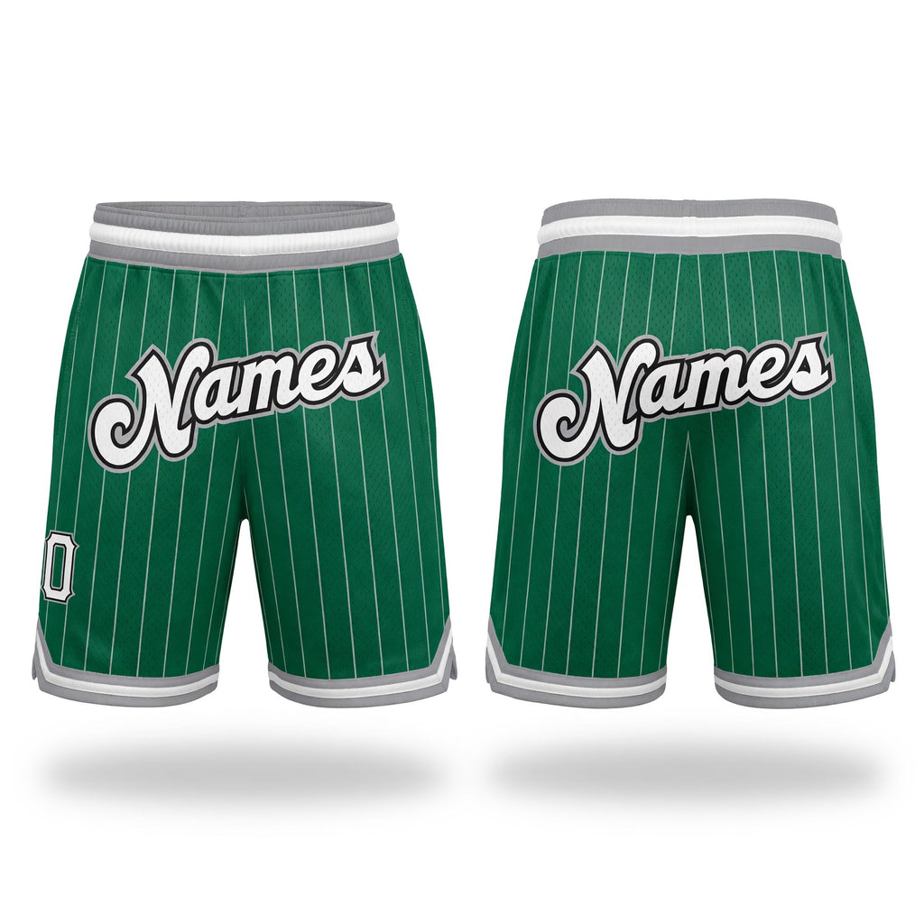 Custom Kelly Green White Pinstripe White-Gray Authentic Basketball Shorts