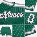 Custom Kelly Green White Pinstripe White-Gray Authentic Basketball Shorts detail