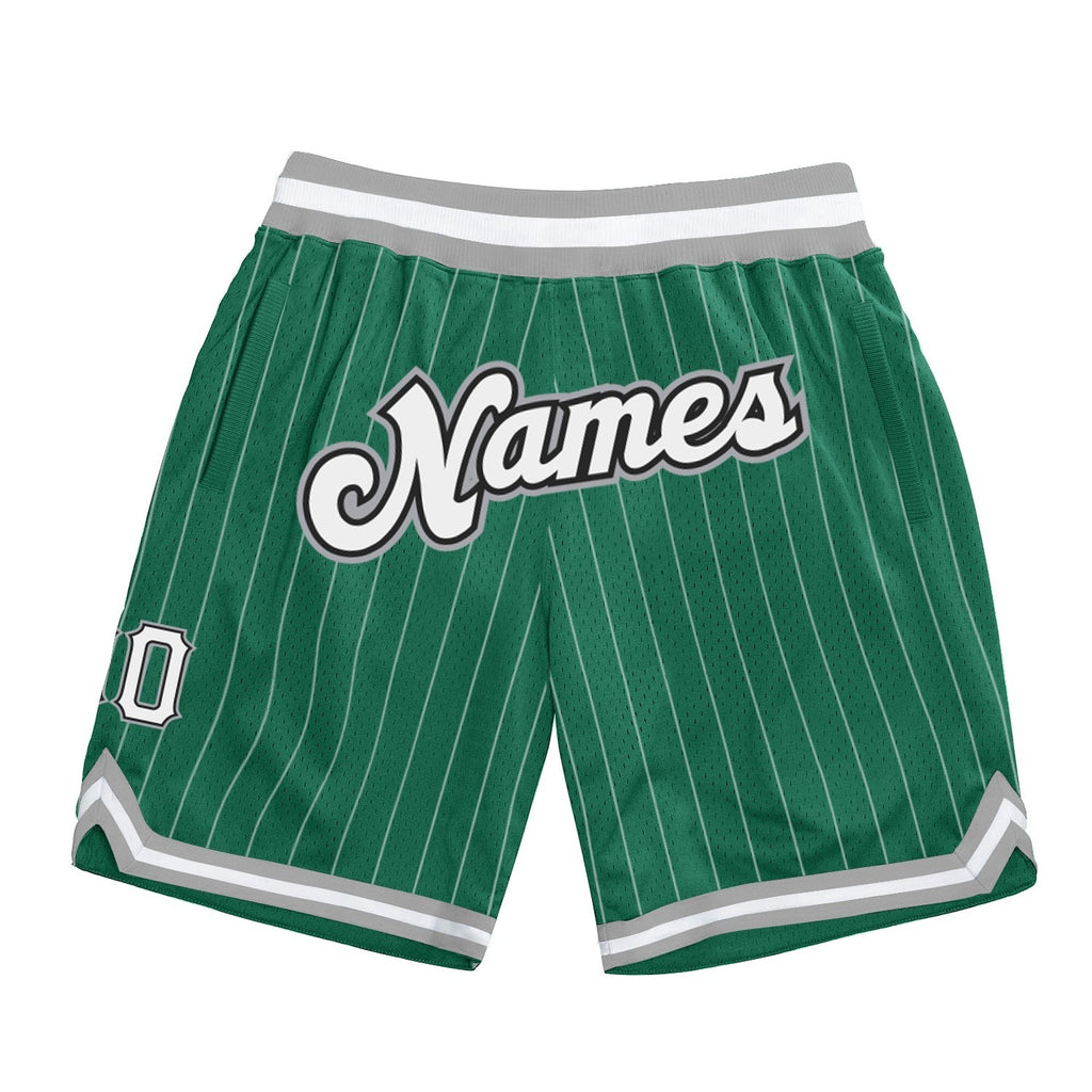 Custom Kelly Green White Pinstripe White-Gray Authentic Basketball Shorts photo 1