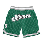 Custom Kelly Green White Pinstripe White-Gray Authentic Basketball Shorts photo 1