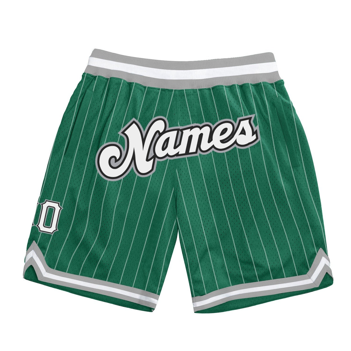 Custom Kelly Green White Pinstripe White-Gray Authentic Basketball Shorts photo 1