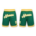 Custom Kelly Green White Pinstripe White-Gold Authentic Basketball Shorts