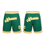 Custom Kelly Green White Pinstripe White-Gold Authentic Basketball Shorts