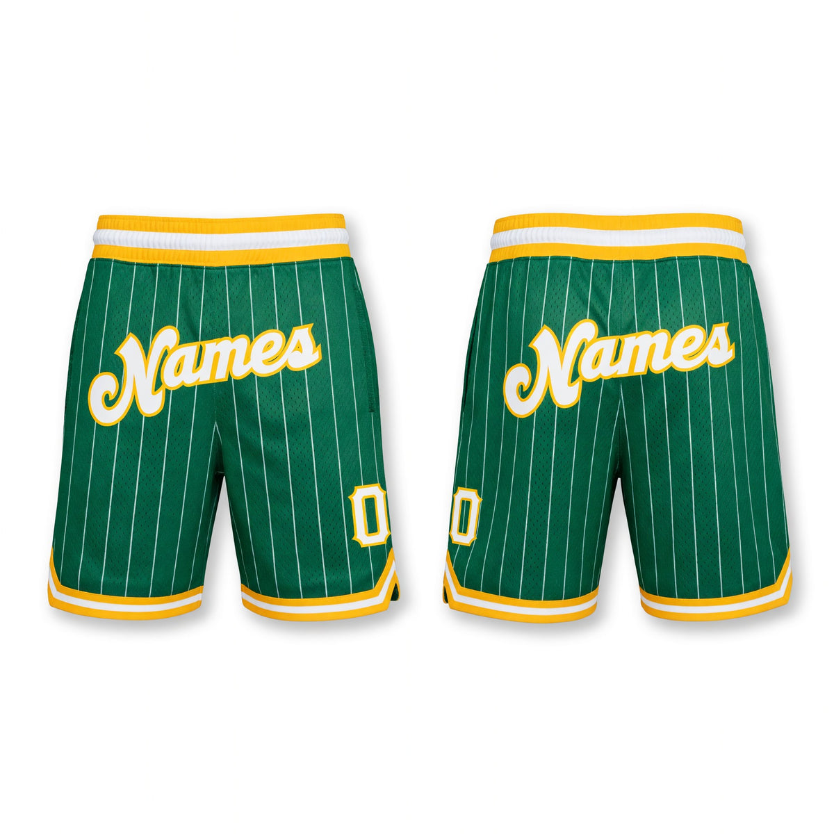 Custom Kelly Green White Pinstripe White-Gold Authentic Basketball Shorts