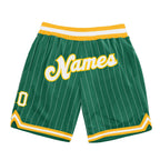 Custom Kelly Green White Pinstripe White-Gold Authentic Basketball Shorts photo 1