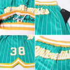 Custom Kelly Green White Pinstripe White-Gold Authentic Basketball Shorts photo 3