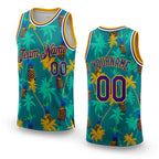 Custom Kelly Green Purple-Gold 3D Pattern Hawaii Palm Trees Pineapples Authentic Basketball Jersey