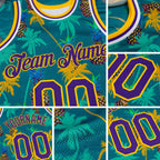 Custom Kelly Green Purple-Gold 3D Pattern Hawaii Palm Trees Pineapples Authentic Basketball Jersey detail