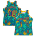 Custom Kelly Green Purple-Gold 3D Pattern Hawaii Palm Trees Pineapples Authentic Basketball Jersey photo 1