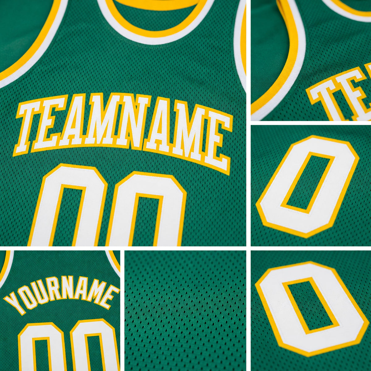 Custom Kelly Green White-Gold Authentic Throwback Basketball Jersey detail