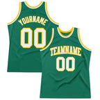 Custom Kelly Green White-Gold Authentic Throwback Basketball Jersey photo 1