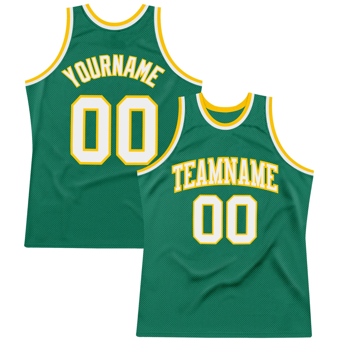 Custom Kelly Green White-Gold Authentic Throwback Basketball Jersey photo 1