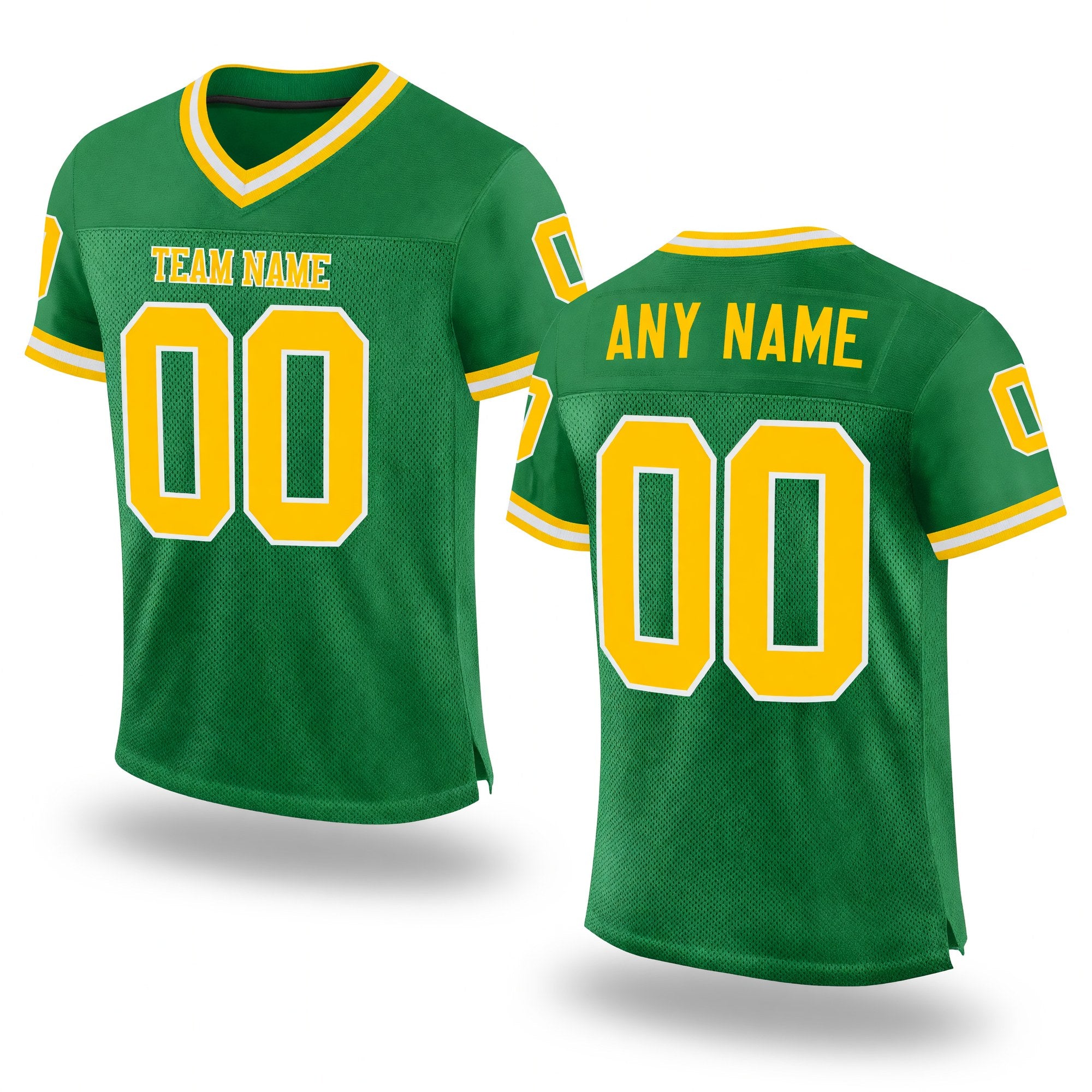 Custom Grass Green Gold-White Mesh Authentic Throwback Football Jersey