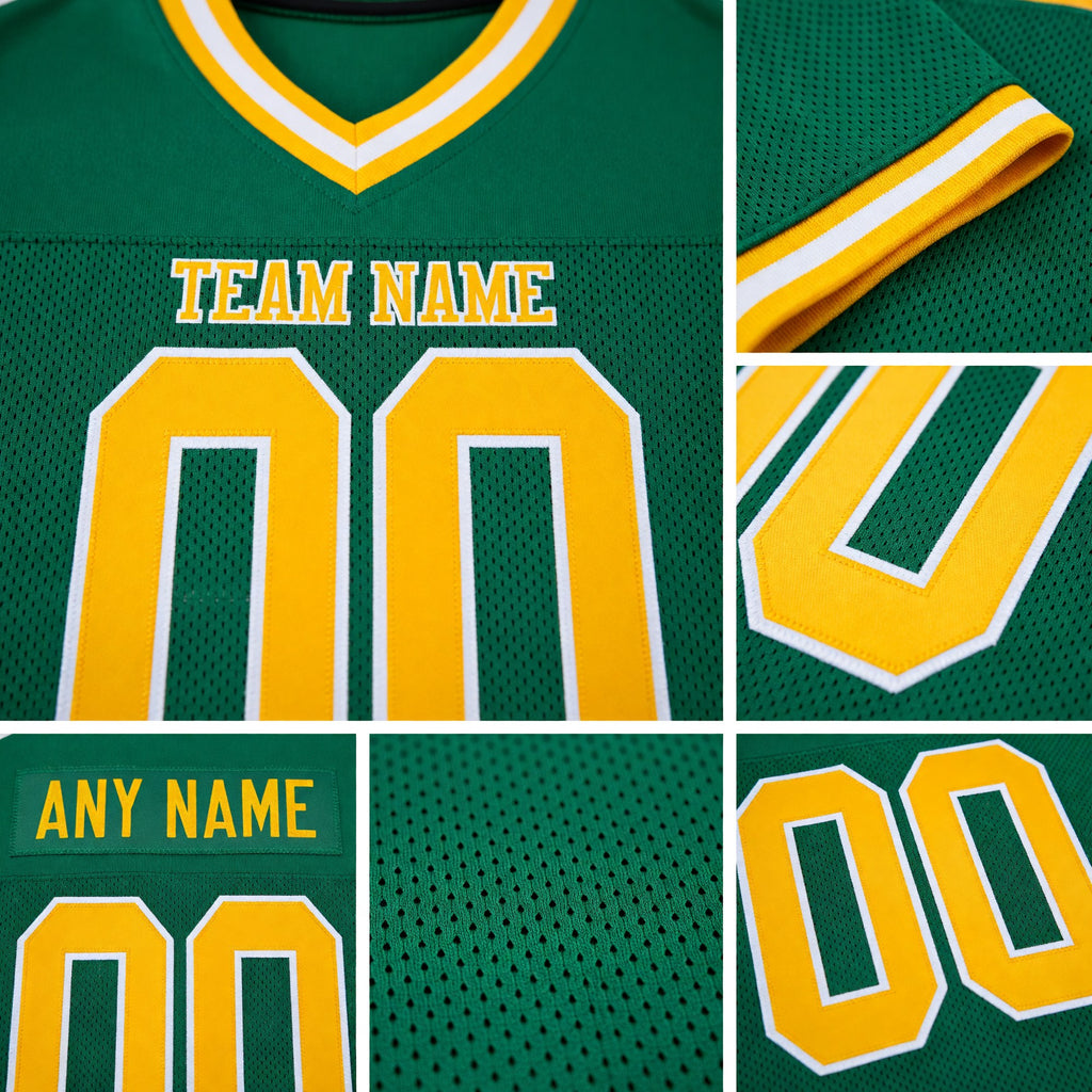 Custom Grass Green Gold-White Mesh Authentic Throwback Football Jersey detail
