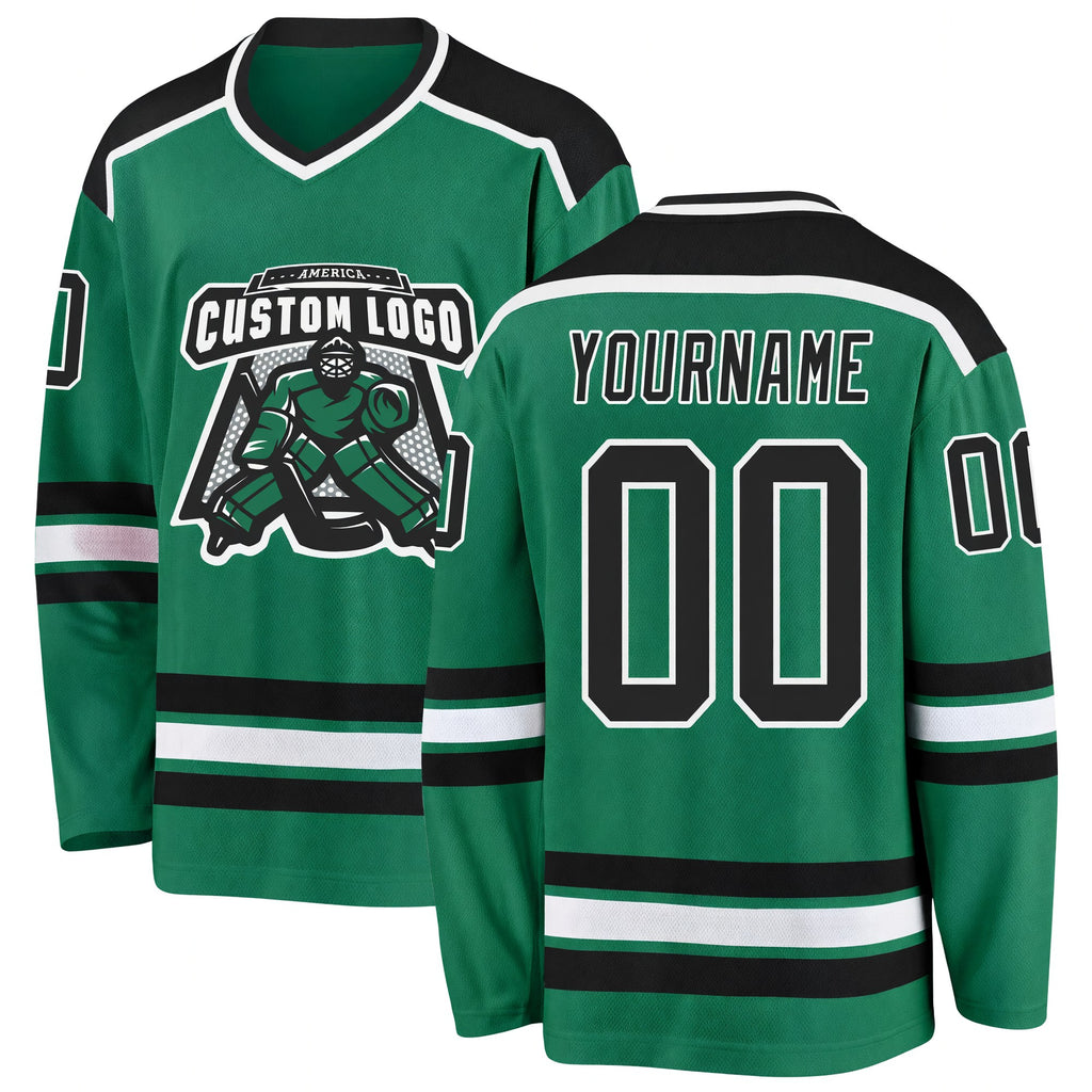 Custom Kelly Green Black-White Hockey Jersey