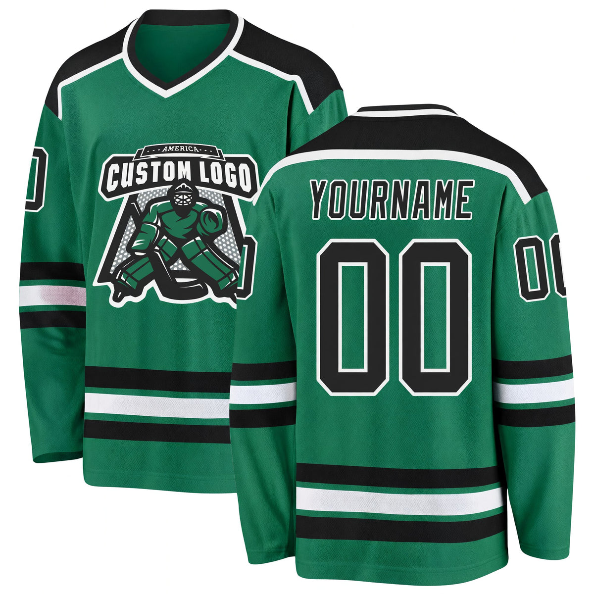 Custom Kelly Green Black-White Hockey Jersey