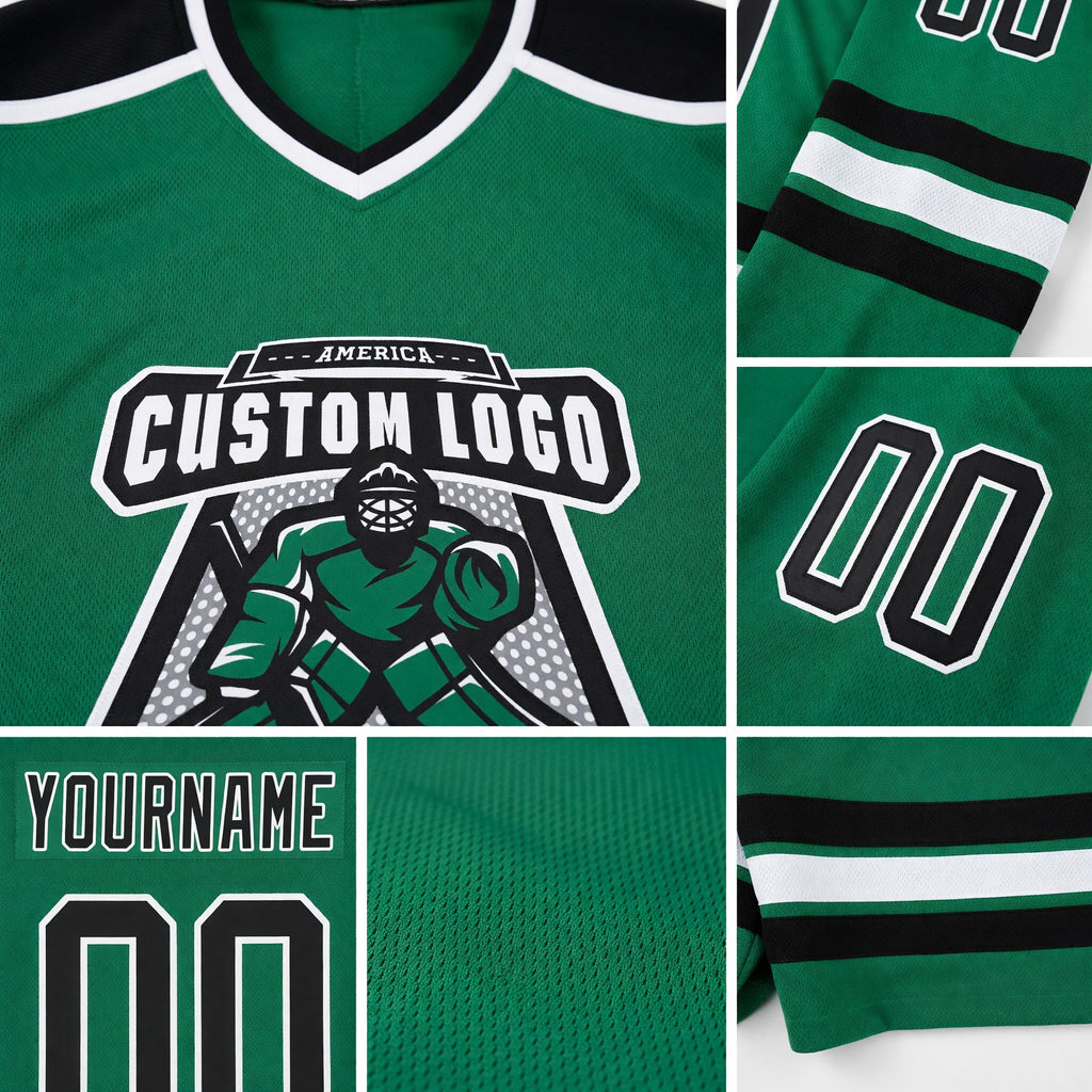 Custom Kelly Green Black-White Hockey Jersey detail