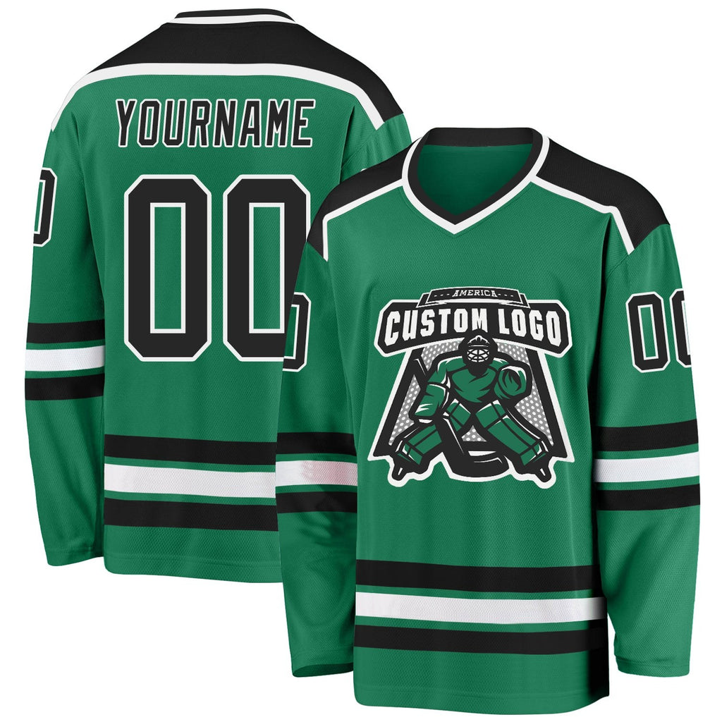 Custom Kelly Green Black-White Hockey Jersey photo 1