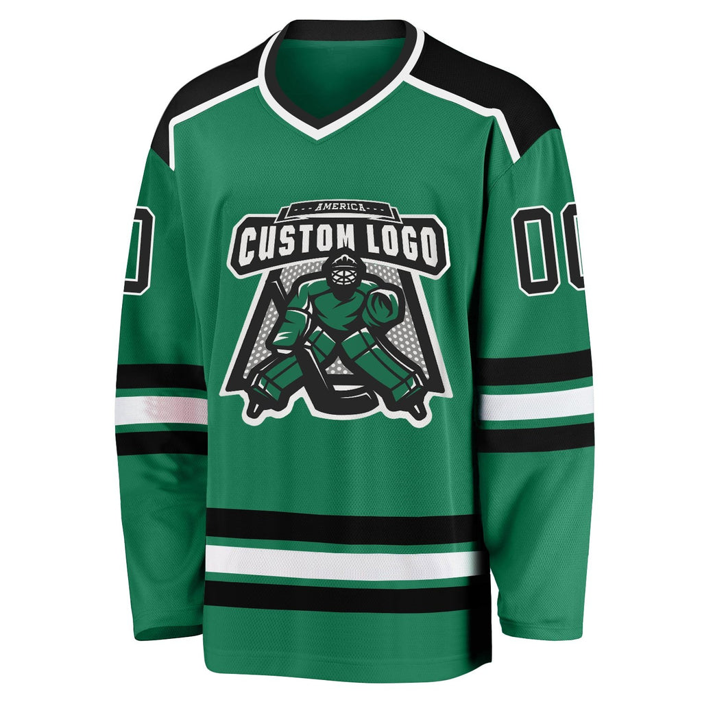 Custom Kelly Green Black-White Hockey Jersey photo 2