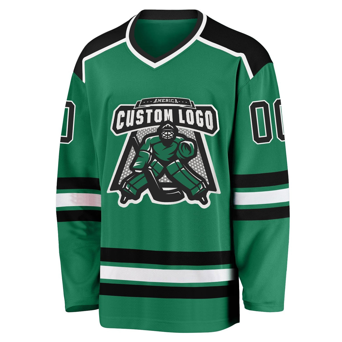 Custom Kelly Green Black-White Hockey Jersey photo 2