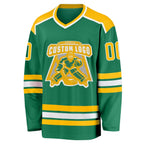 Custom Kelly Green Gold-White Hockey Jersey photo 2