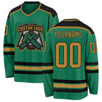 Custom Kelly Green Old Gold-Black Hockey Jersey