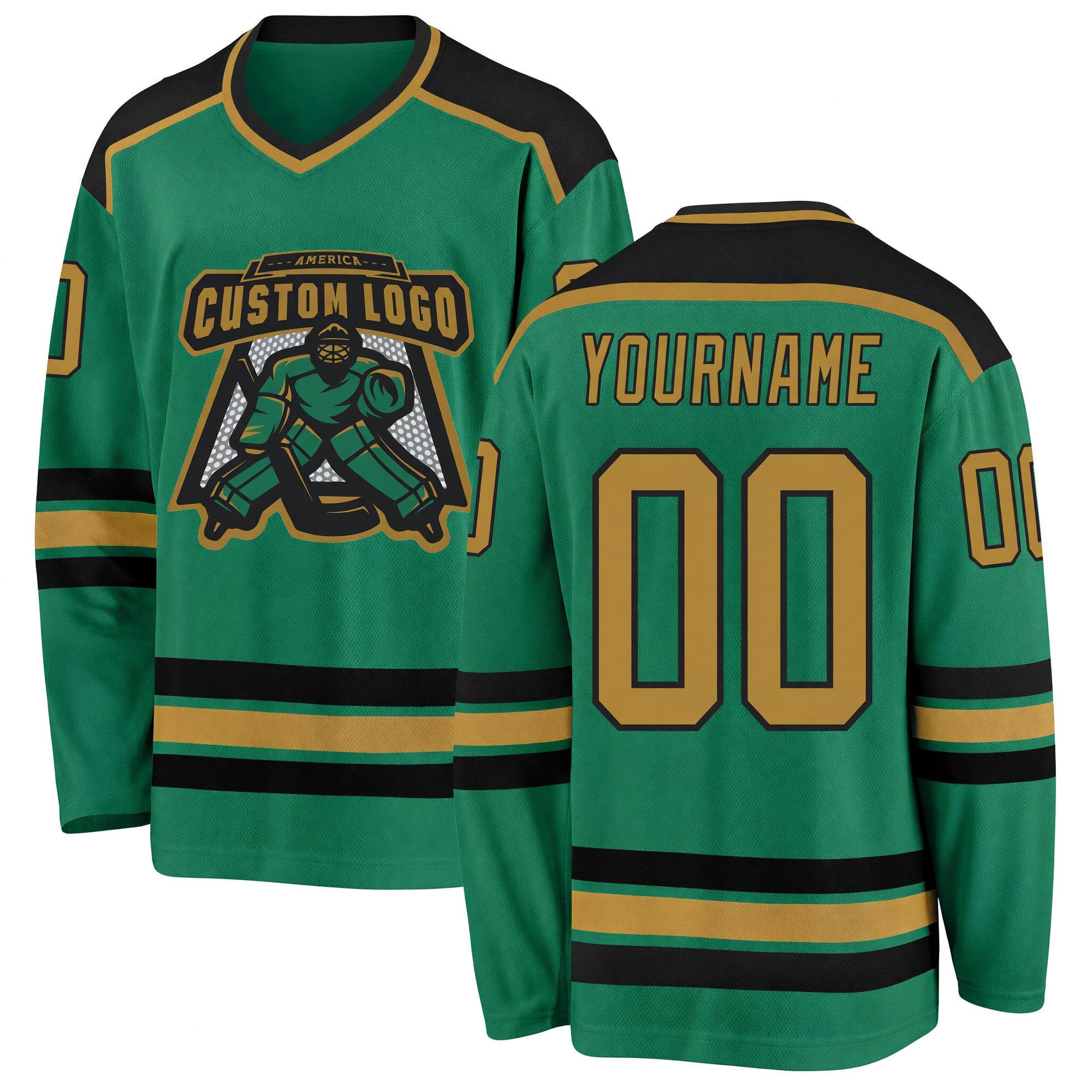 Custom Kelly Green Old Gold-Black Hockey Jersey