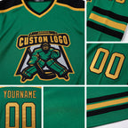 Custom Kelly Green Old Gold-Black Hockey Jersey detail