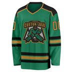 Custom Kelly Green Old Gold-Black Hockey Jersey photo 2