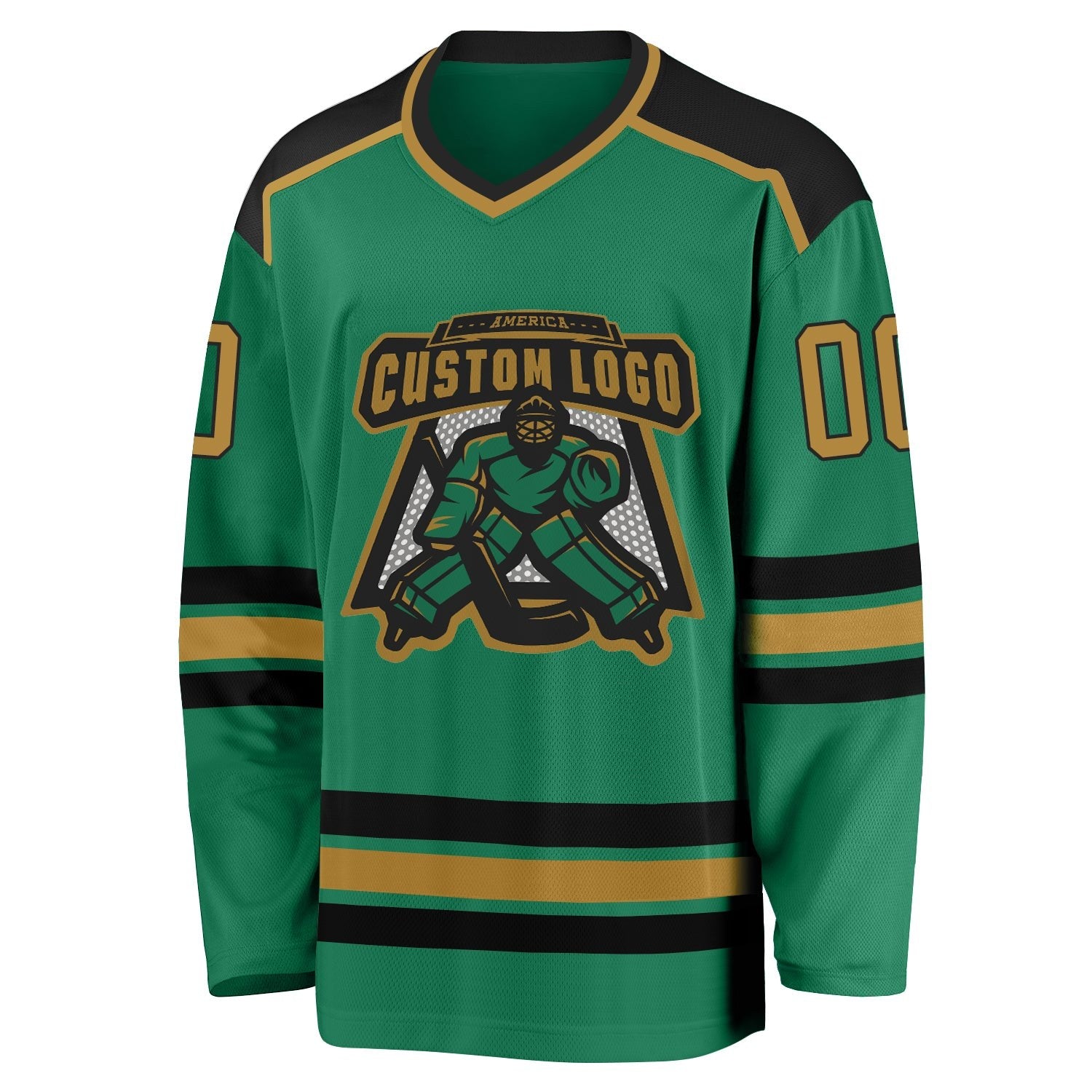 Custom Kelly Green Old Gold-Black Hockey Jersey photo 2