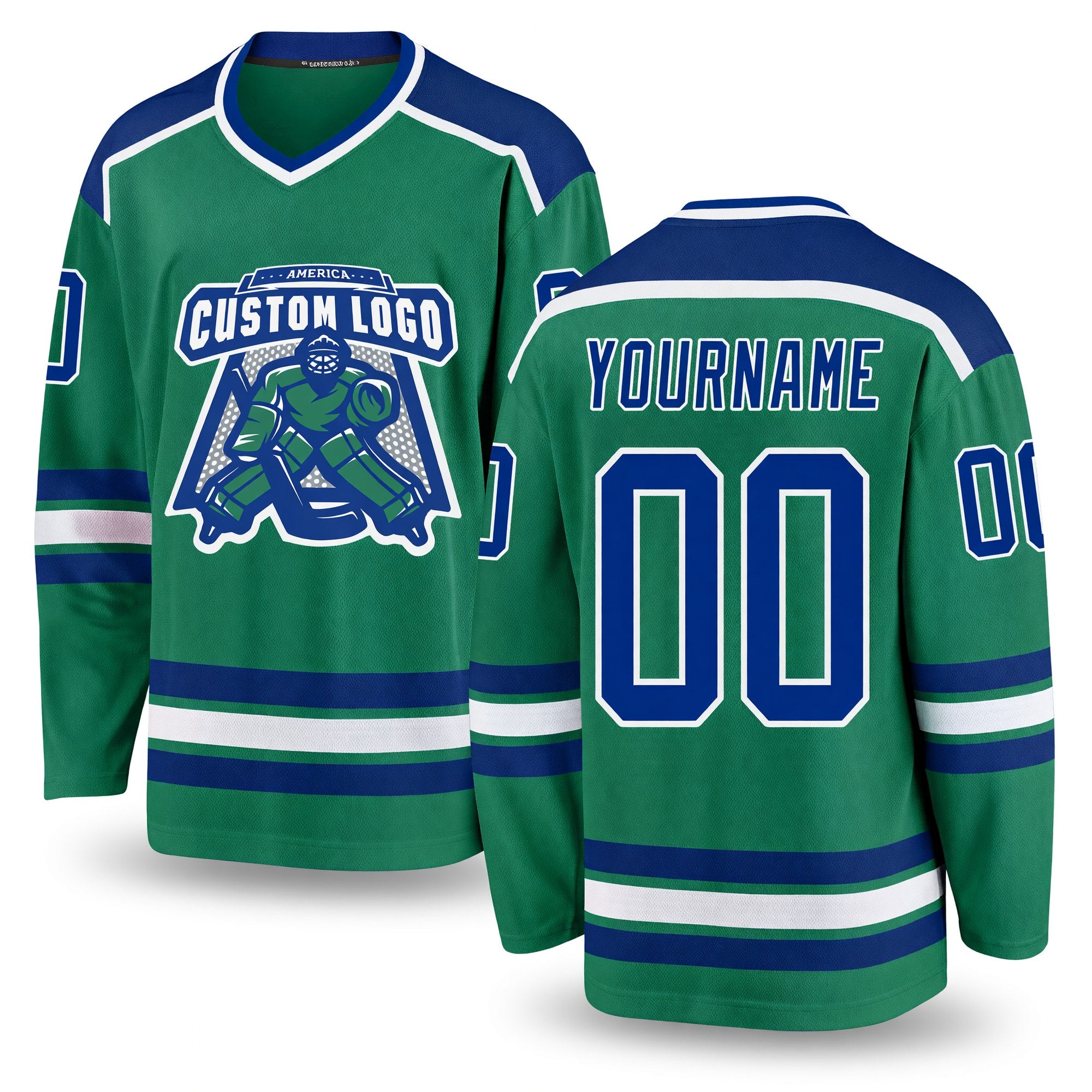 Custom Kelly Green Royal-White Hockey Jersey