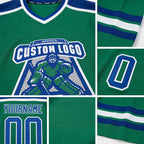 Custom Kelly Green Royal-White Hockey Jersey detail