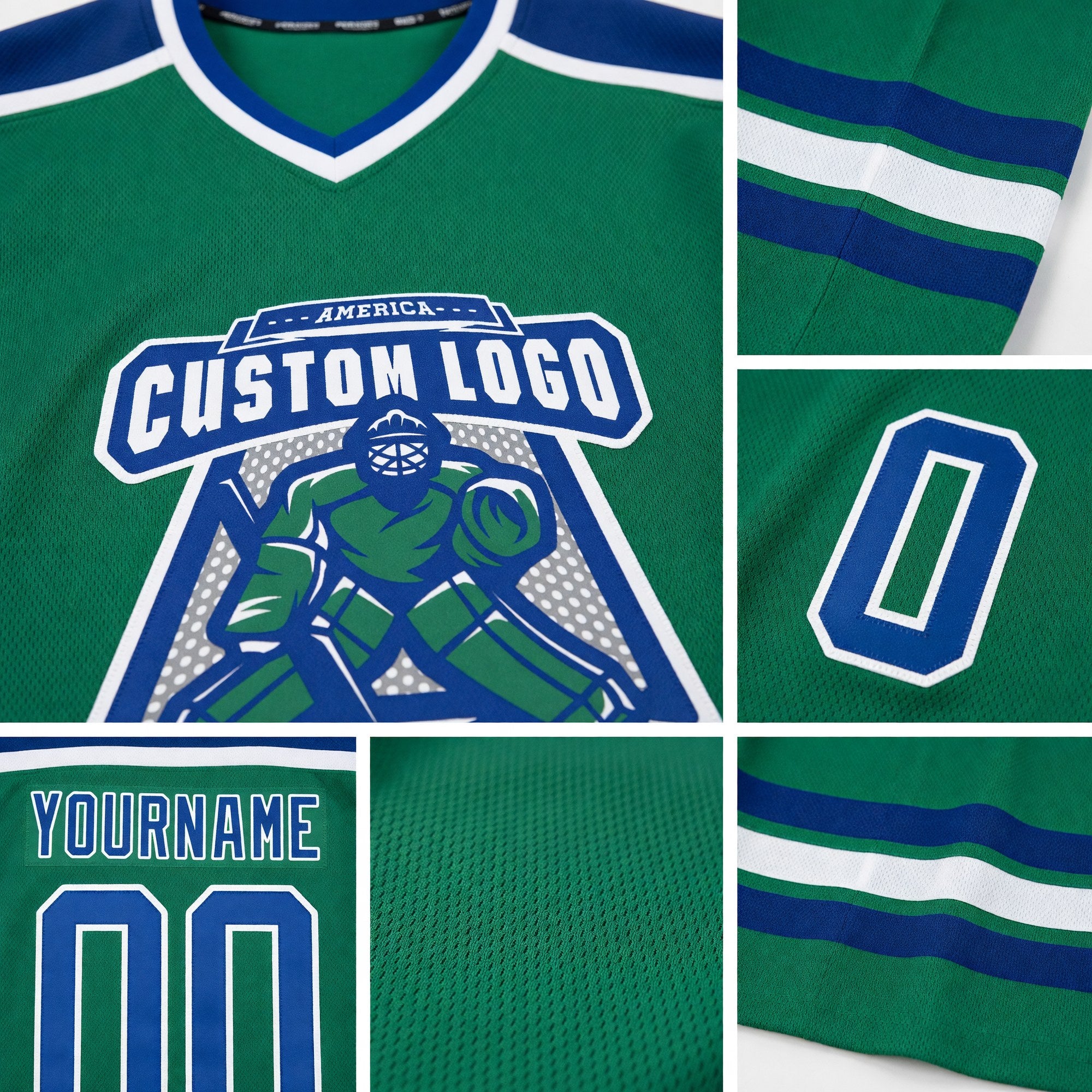 Custom Kelly Green Royal-White Hockey Jersey detail
