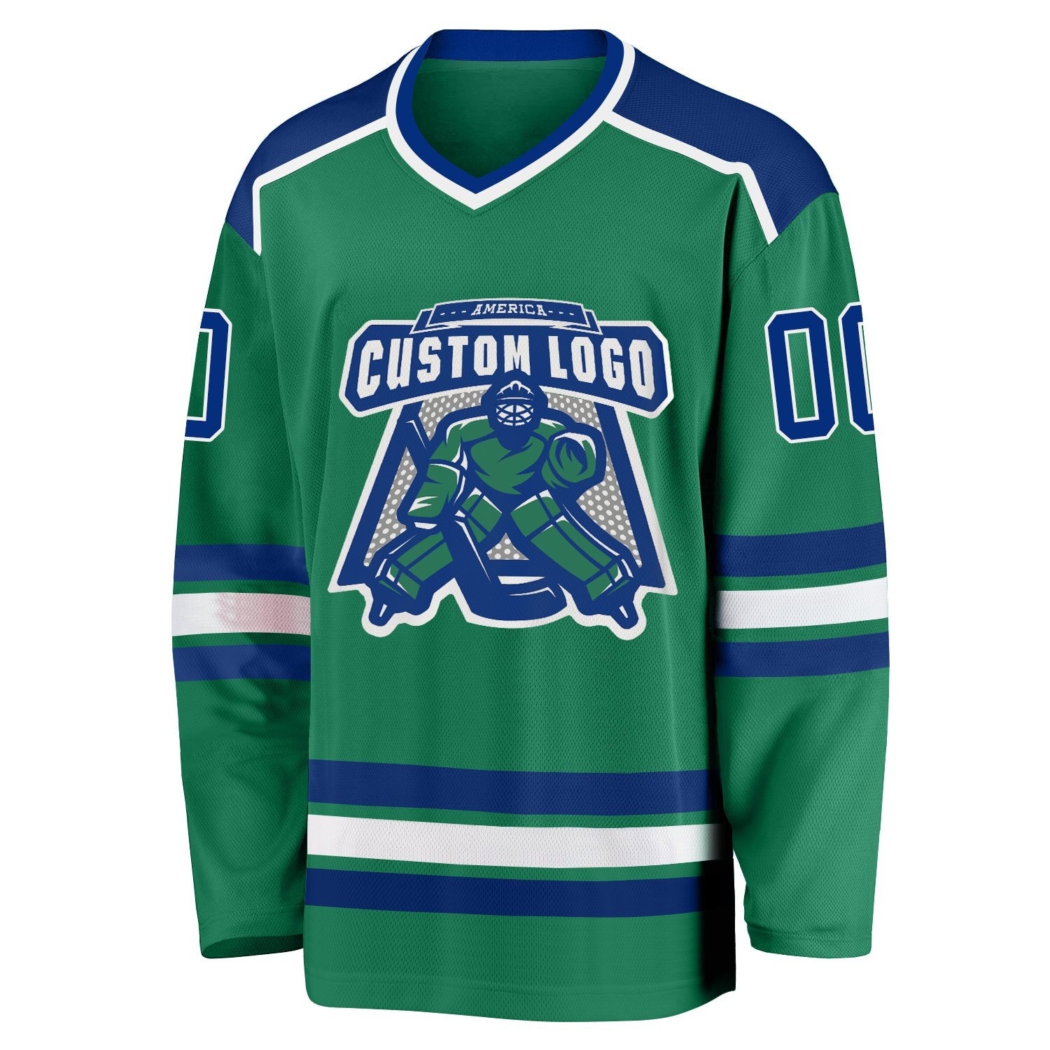 Custom Kelly Green Royal-White Hockey Jersey photo 2