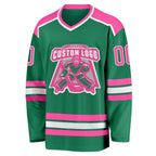 Custom Kelly Green Pink-White Hockey Jersey photo 2