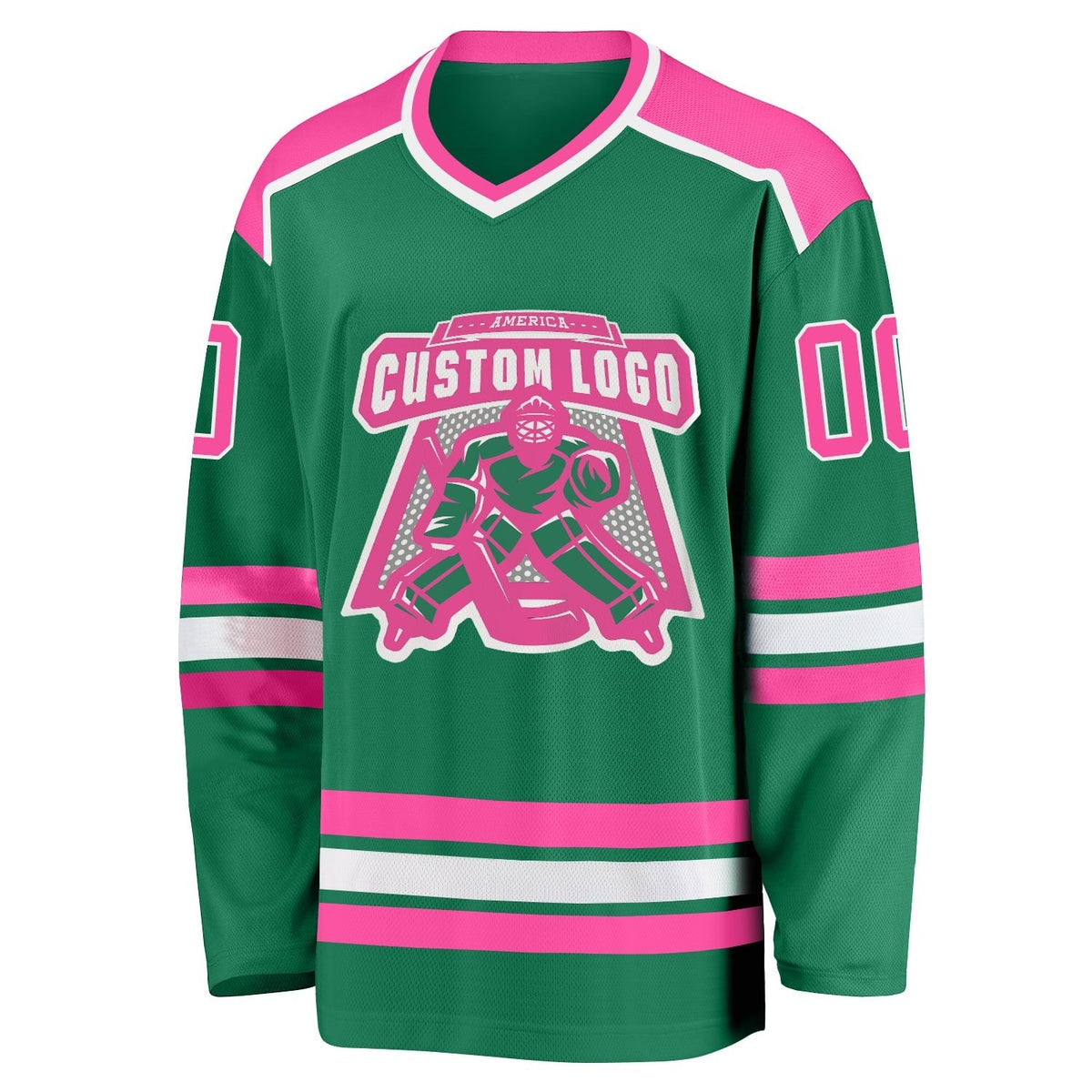 Custom Kelly Green Pink-White Hockey Jersey photo 2