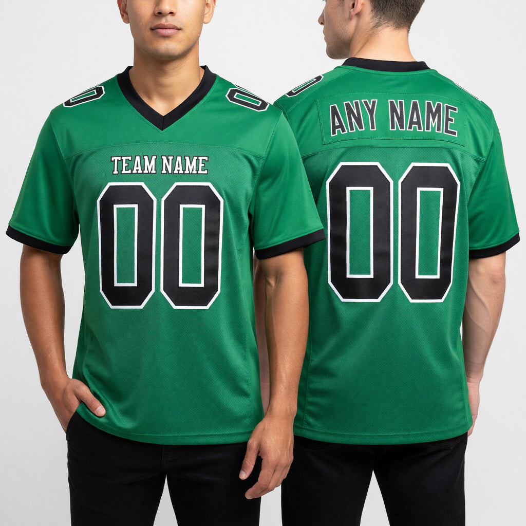 Custom Grass Green Black-White Mesh Authentic Football Jersey worn front and back