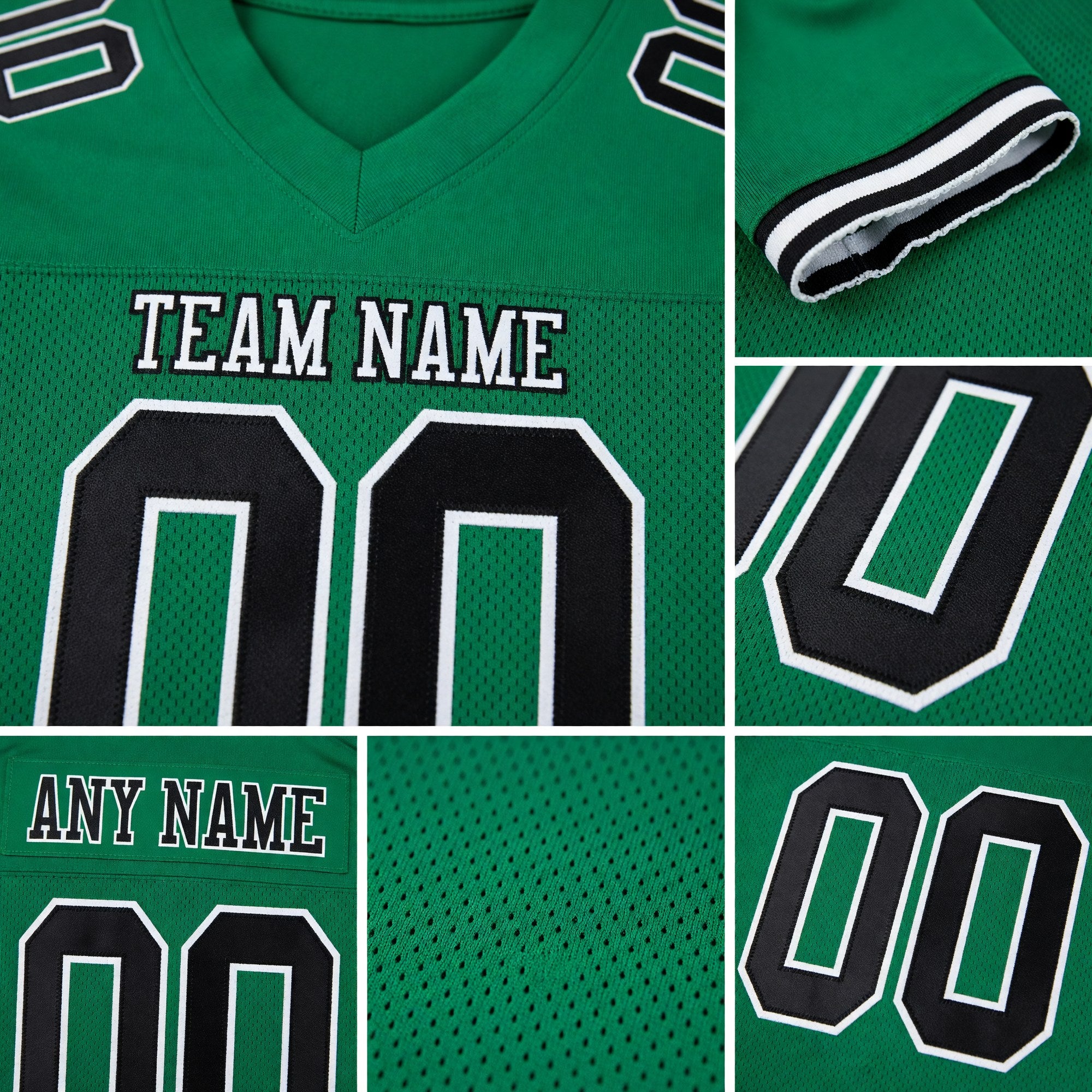 Custom Kelly Green Black-White Mesh Authentic Football Jersey detail